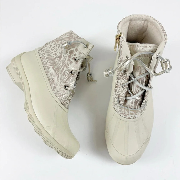 Sperry Topsider Duck Boots Womens Size 5M Metallic Jacquard Rubber Rain - Picture 1 of 10